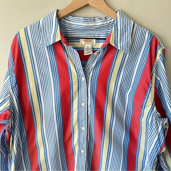 Talbots Striped Button Down Shirt Top 1x Blue Coral Womens All Cotton Preppy - Picture 2 of 12